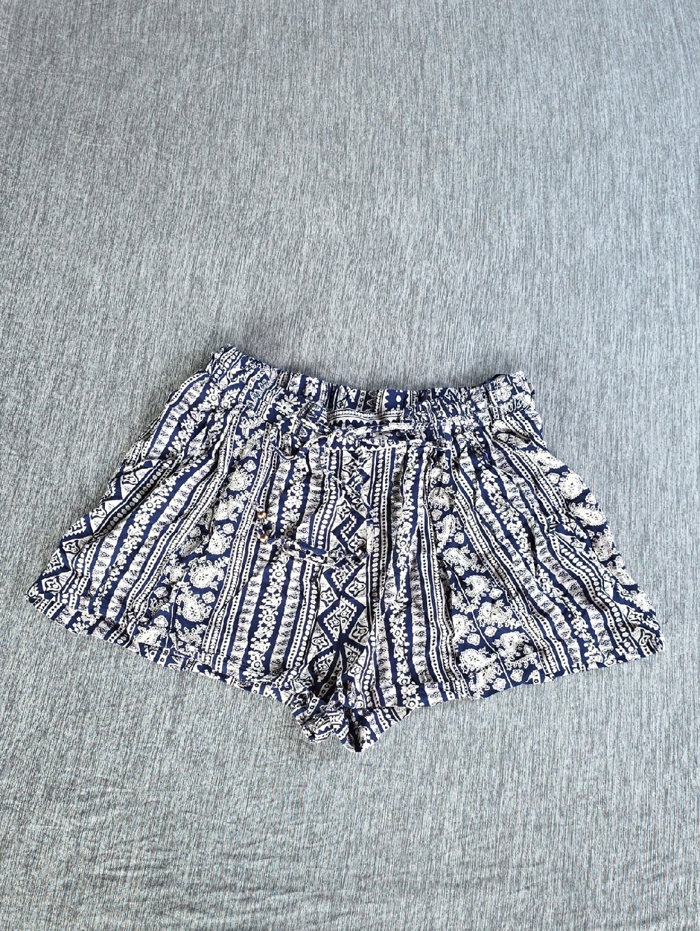Navy Floral-Striped High Waist Women’s Shorts